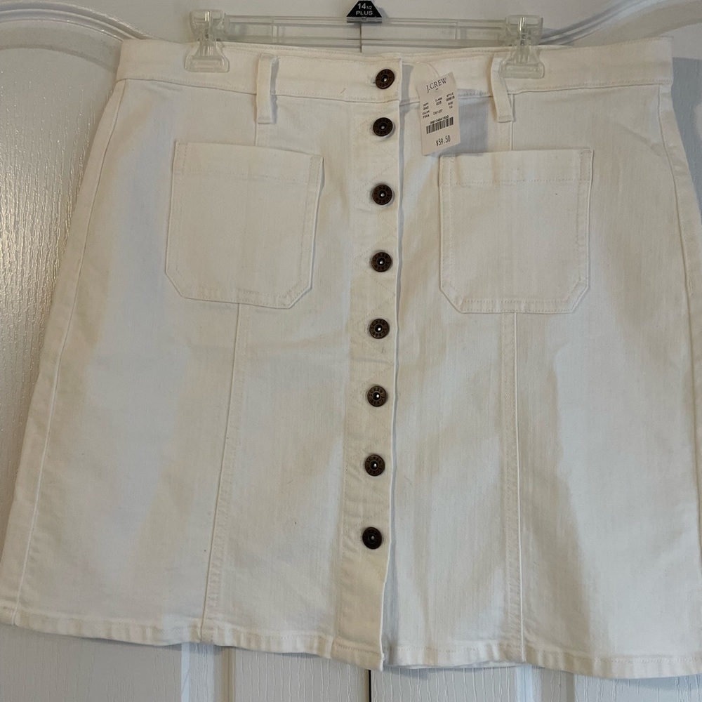 JCrew White denim Button up skirt